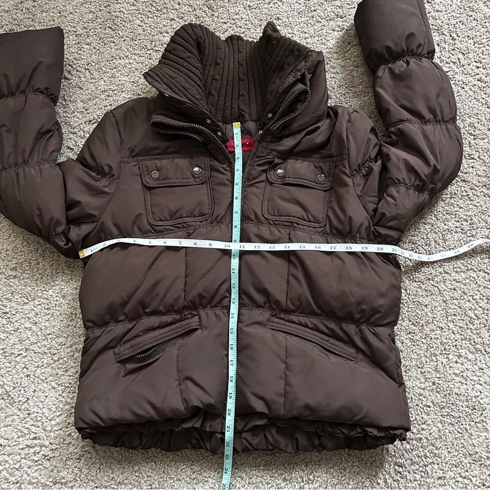 CoffeeShop Chocolate Brown Zip Up Down Feather Puffer Jacket Size Medium - Picture 14 of 15